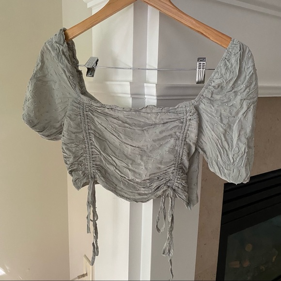 Gray Clipdot Milkmaid DrawStrings Crop Top - Picture 5 of 9